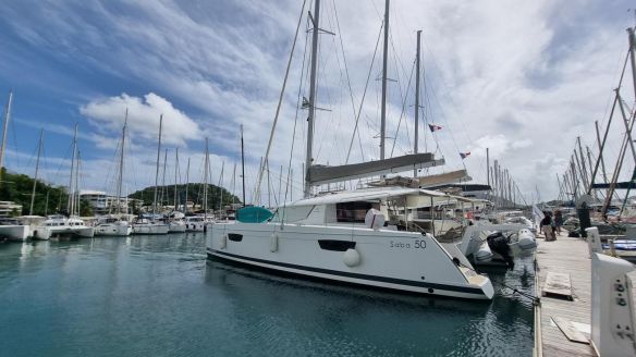 Saba 50 maestro at the pontoon A&C Yacht Charter Saba 50 maestro at the pontoon A&C Yacht Charter