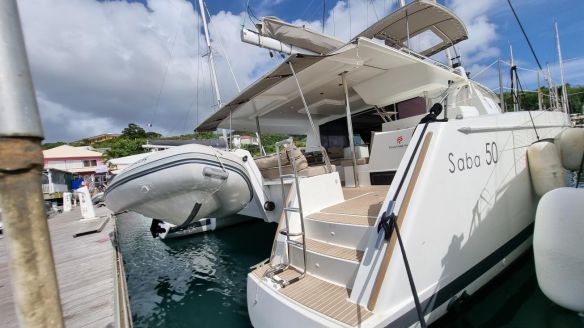 Saba 50 maestro at the pontoon A&C Yacht Charter Saba 50 maestro at the pontoon A&C Yacht Charter